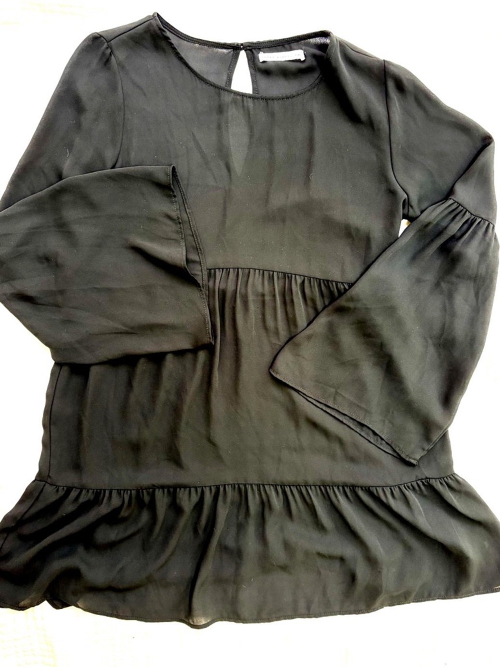 Three Eighty Two Black Babydoll Mini Dress XS Made USA Boho